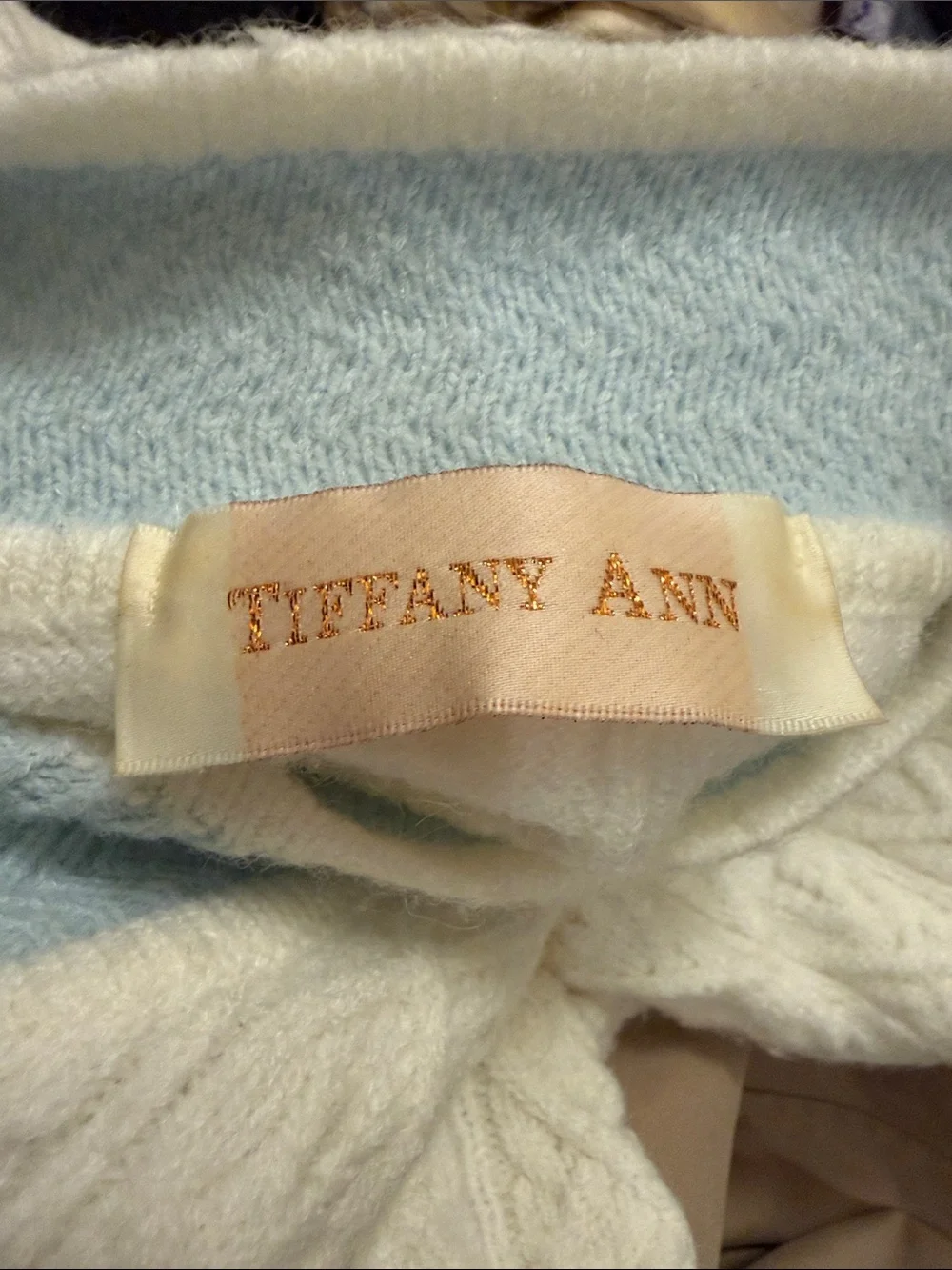 Tiffany Ann Cable Knit Cardigan Cream Blue Gold Buttons Preppy Coquette S